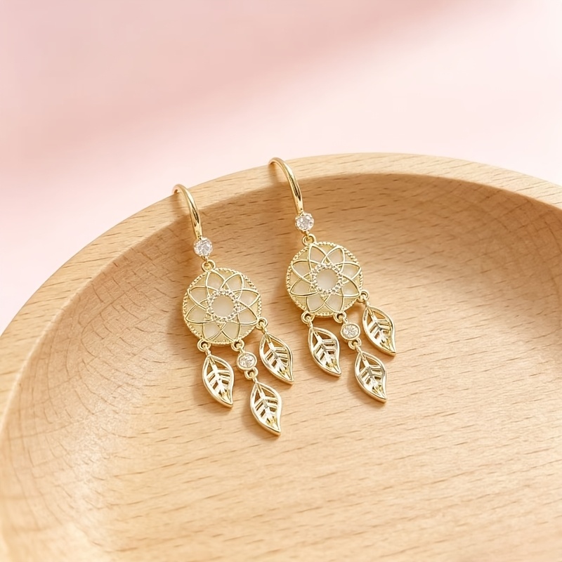Golden Leaf Ear Hook with Three Leaf Tassels